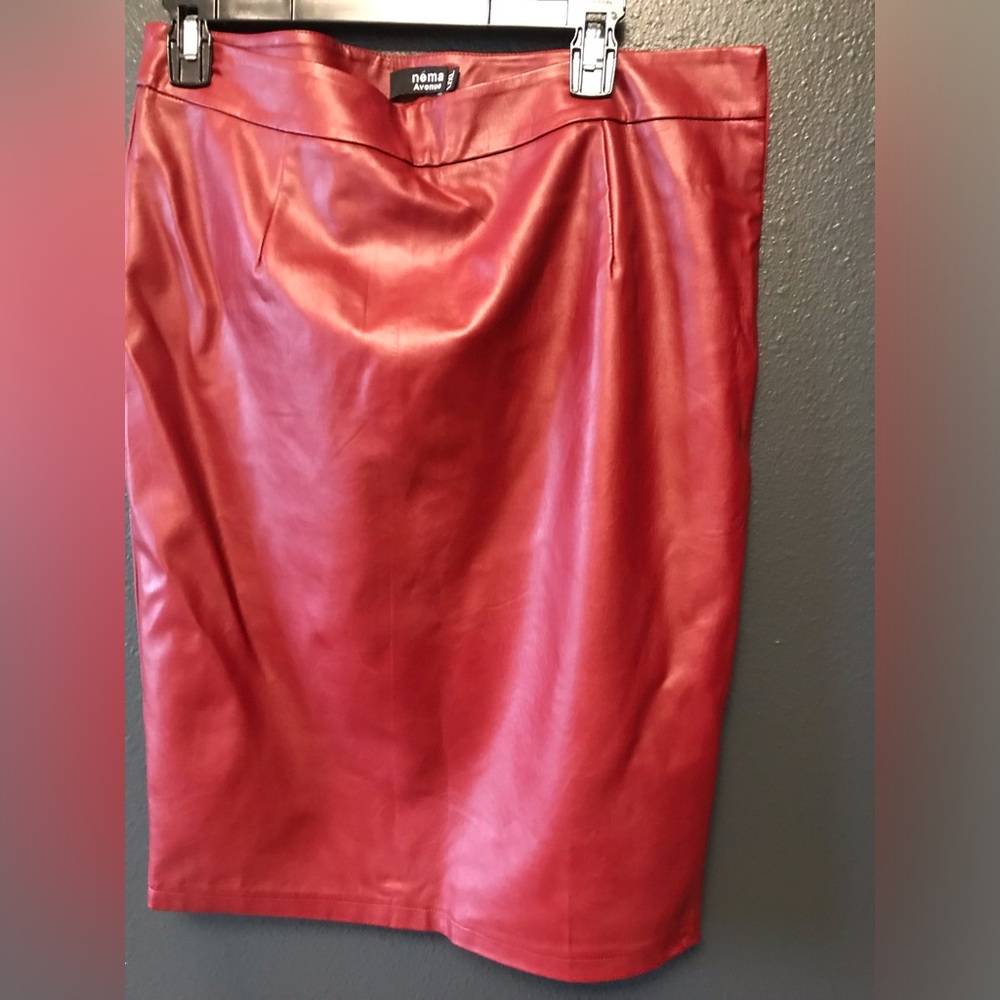 Red Faux Leather Pencil Skirt